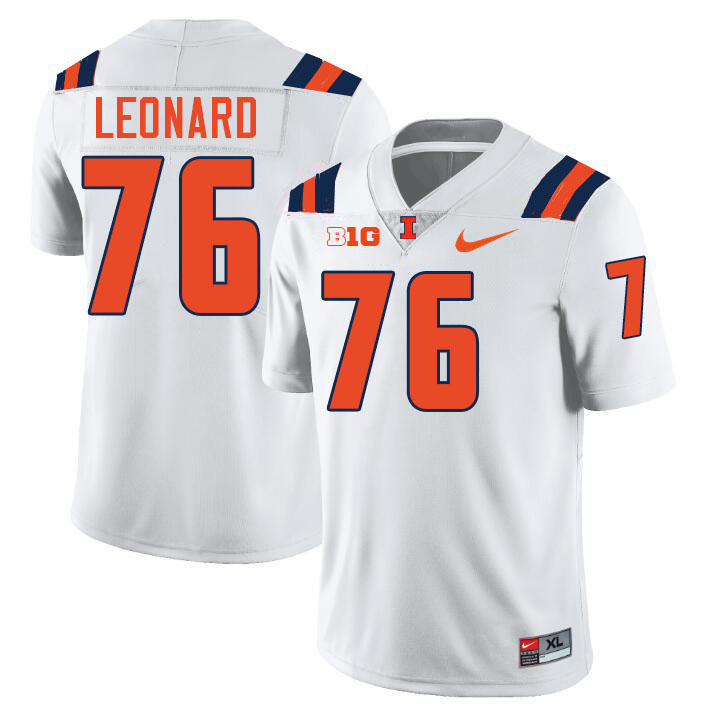 Men #76 Clayton Leonard Illinois Fighting Illini College Football Jerseys Stitched-White